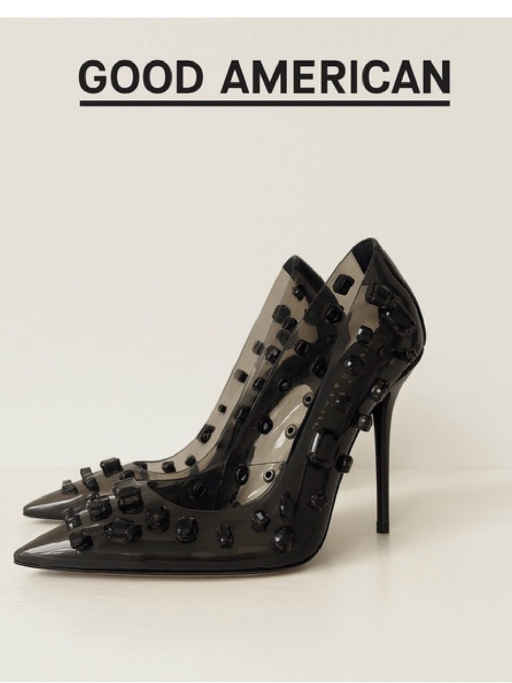 Good American Black Studded PVC Pointed-Toe Stilettos